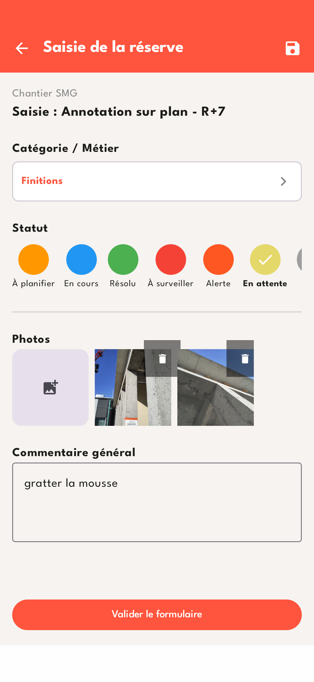 Création d'une observation depuis l'application mobile